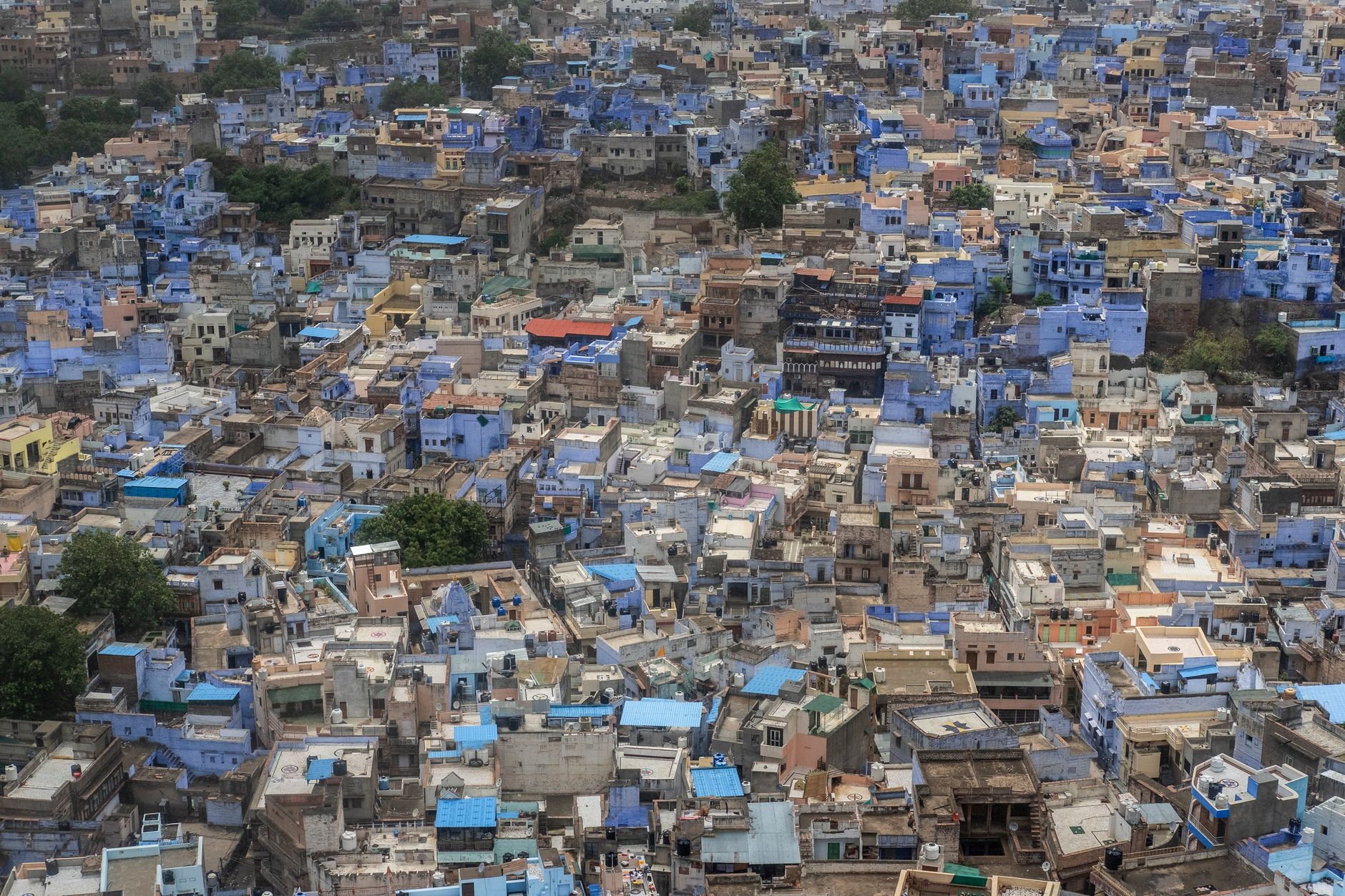 Explore Jodhpur's stunning Blue City with this aerial view of its vibrant architecture.