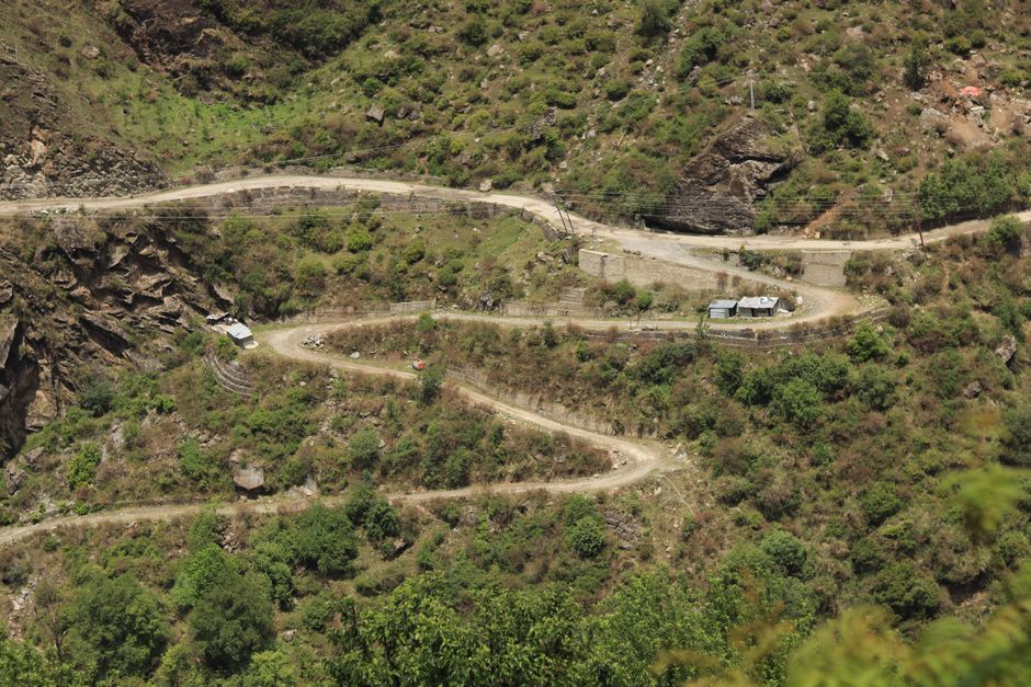 Winding hill road through the Aravalli hills near Mount Abu